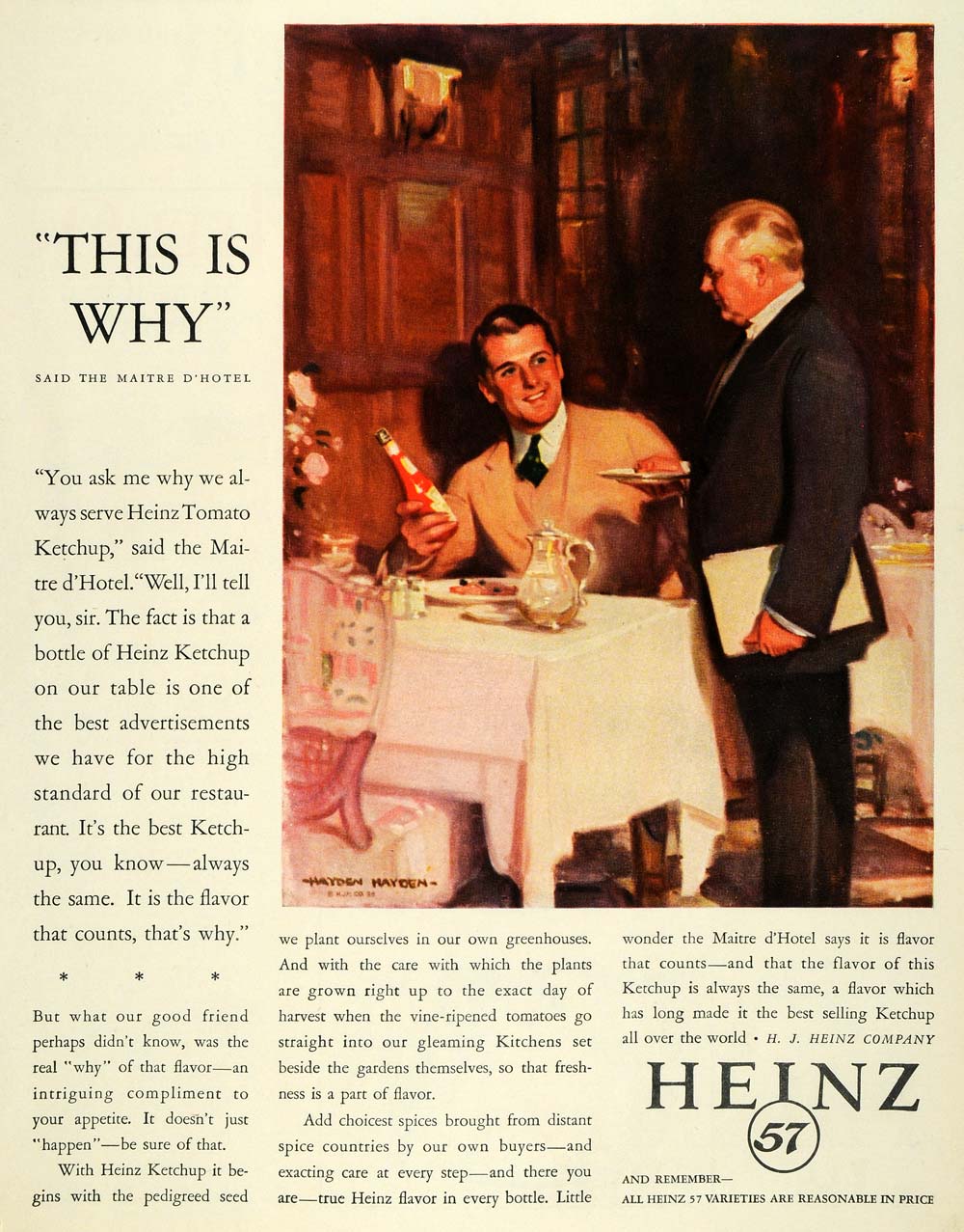 1928 Ad Hayden Illustration Heinz 57 Ketchup Maitre d - ORIGINAL MCC4