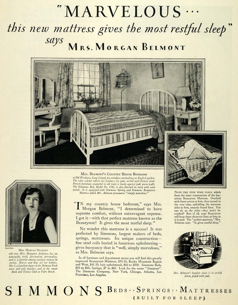1927 Ad Morgan Belmont Simmons Beds Mattresses Springs - ORIGINAL MCC4