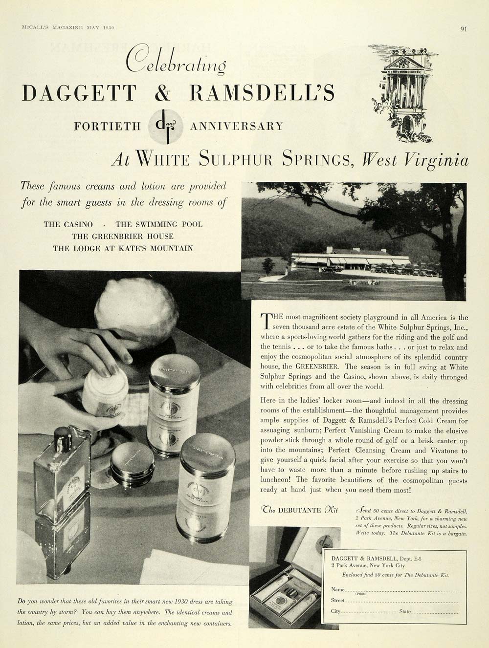 1930 Ad Daggett Ramsdell Creams White Sulphur Springs - ORIGINAL MCC4