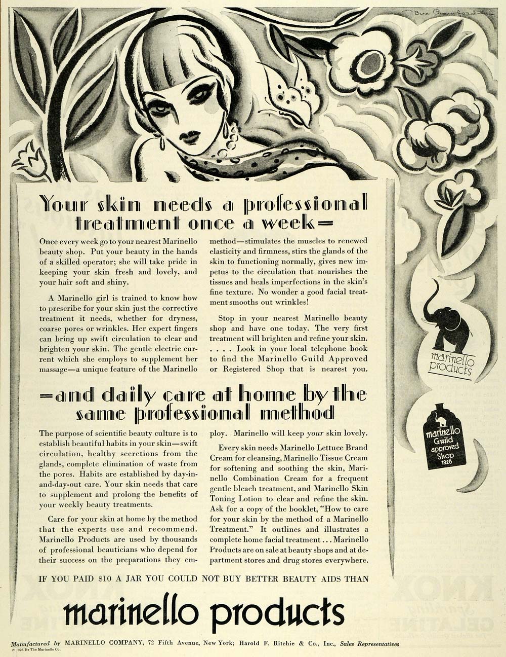 1928 Ad Marinello Skin Cream Harold F Ritchie & Company - ORIGINAL MCC4