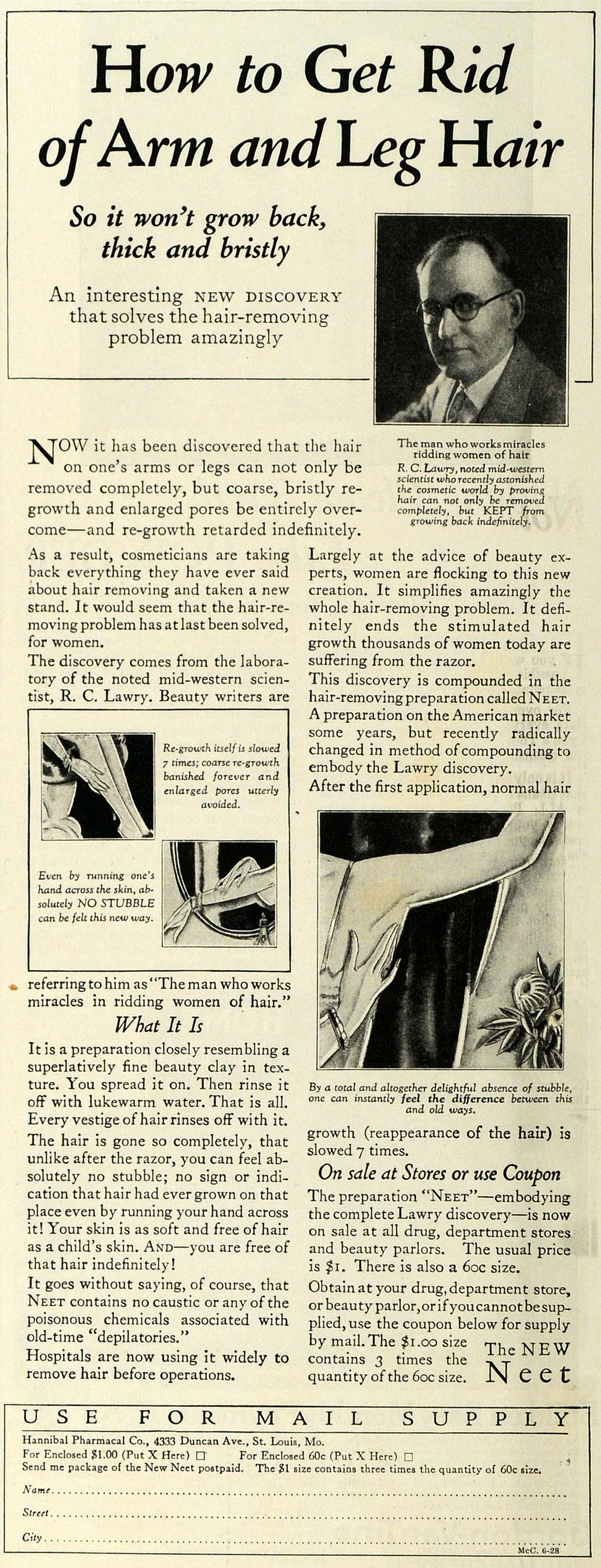 1928 Ad Neet Hair Remover Hannibal Pharmacal Company - ORIGINAL ADVERTISING MCC4