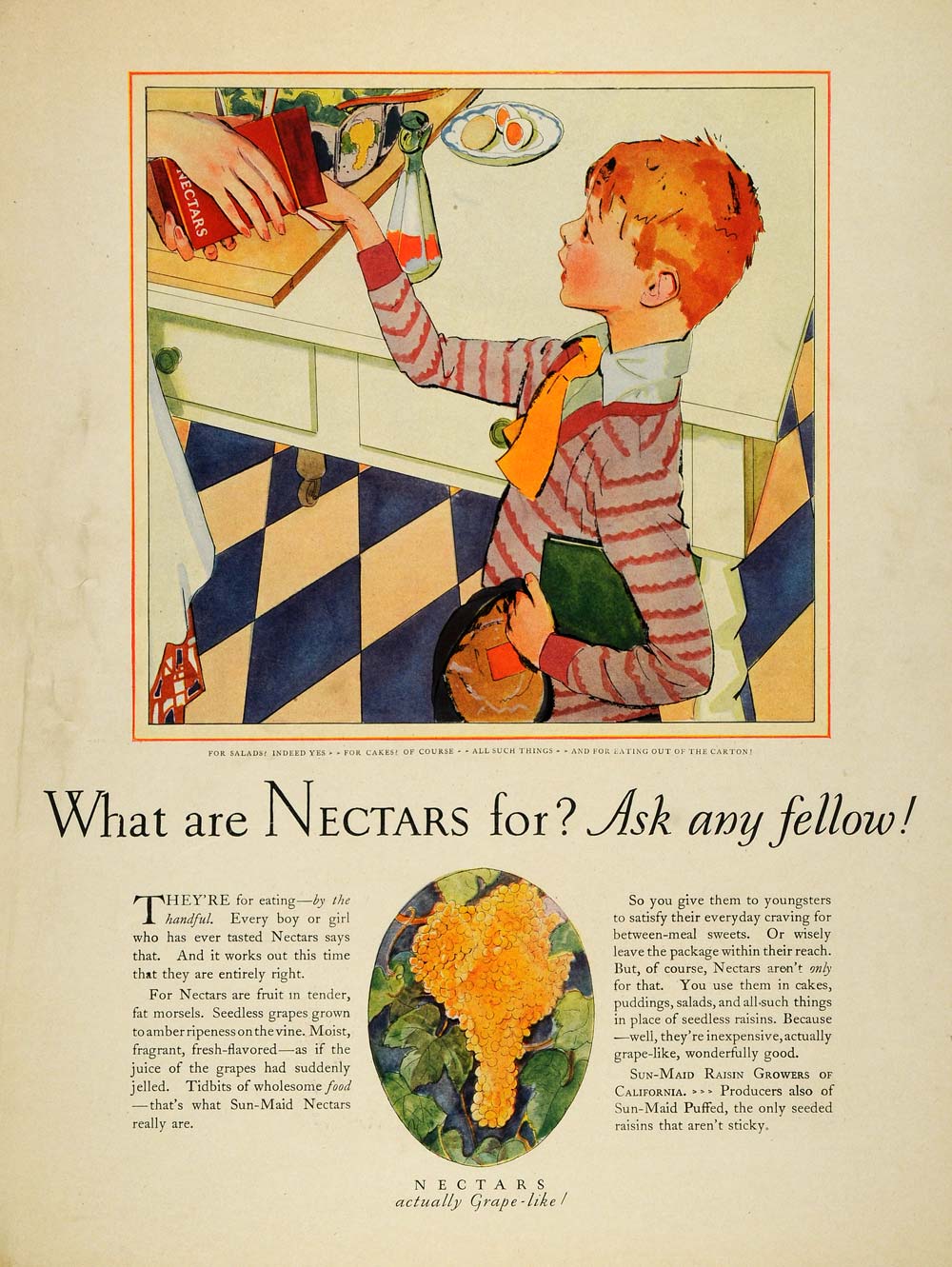 1928 Ad Sun-Maid Growers of California Nectar Child - ORIGINAL ADVERTISING MCC4