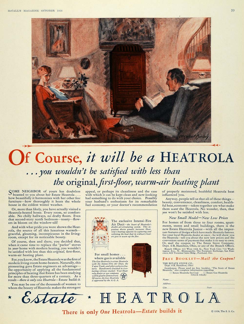 1928 Ad Estate Stove Heatrola Heating Interior Design - ORIGINAL MCC4