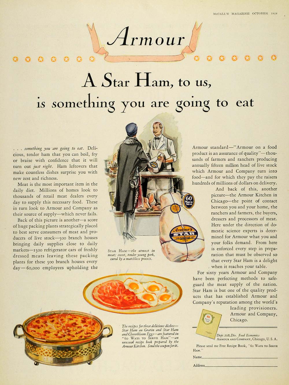 1928 Ad Armour & Co. Star Ham Cloverbloom Eggs Dish - ORIGINAL ADVERTISING MCC4