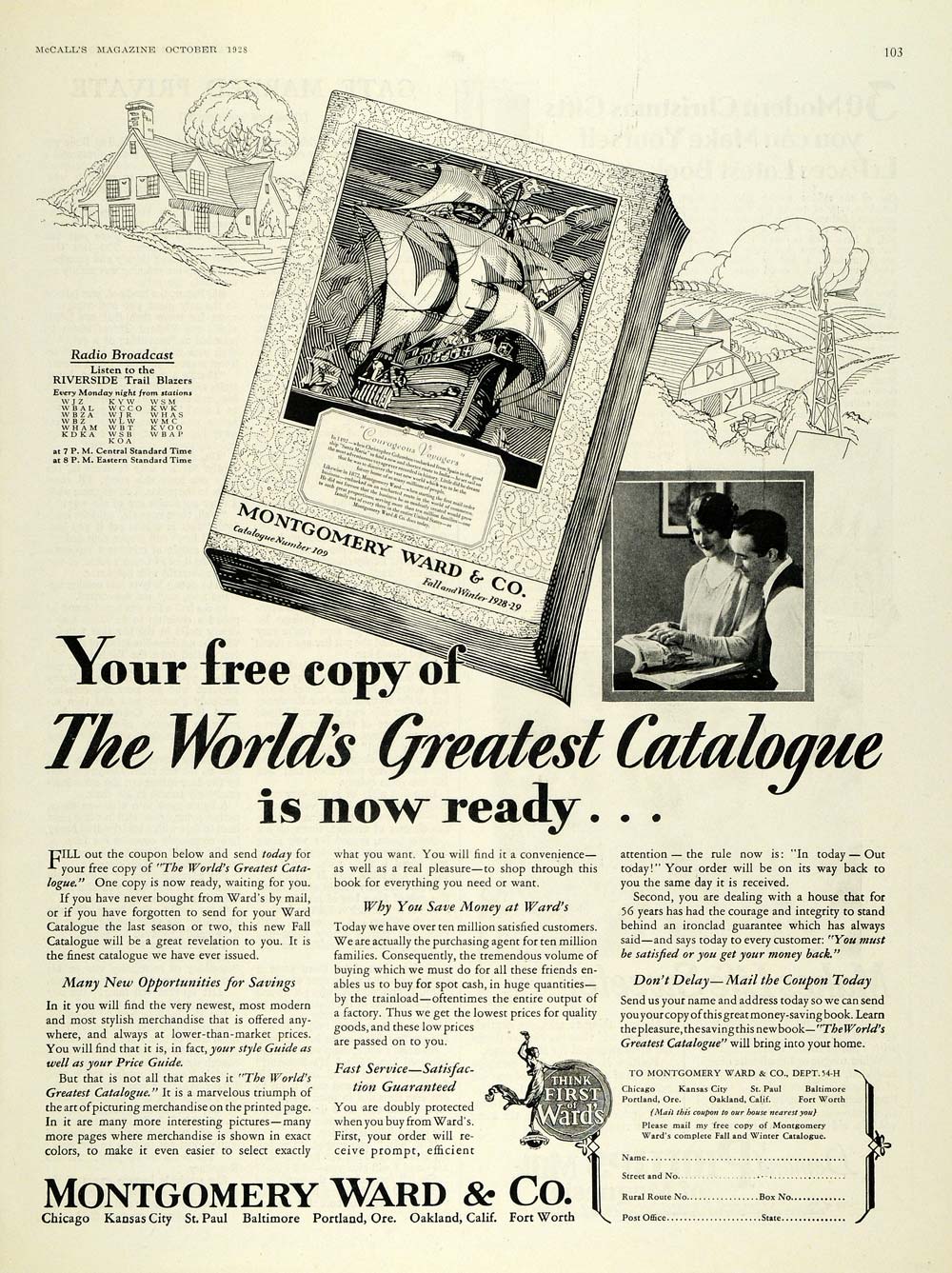 1928 Ad Montgomery Ward & Co. Word Greatest Catalogue - ORIGINAL MCC4