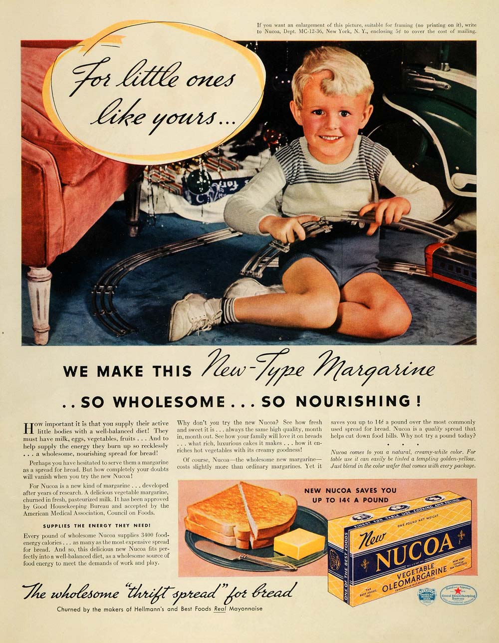 1936 Ad Best Foods Nucoa Oleomargarine Child Train Toy - ORIGINAL MCC4