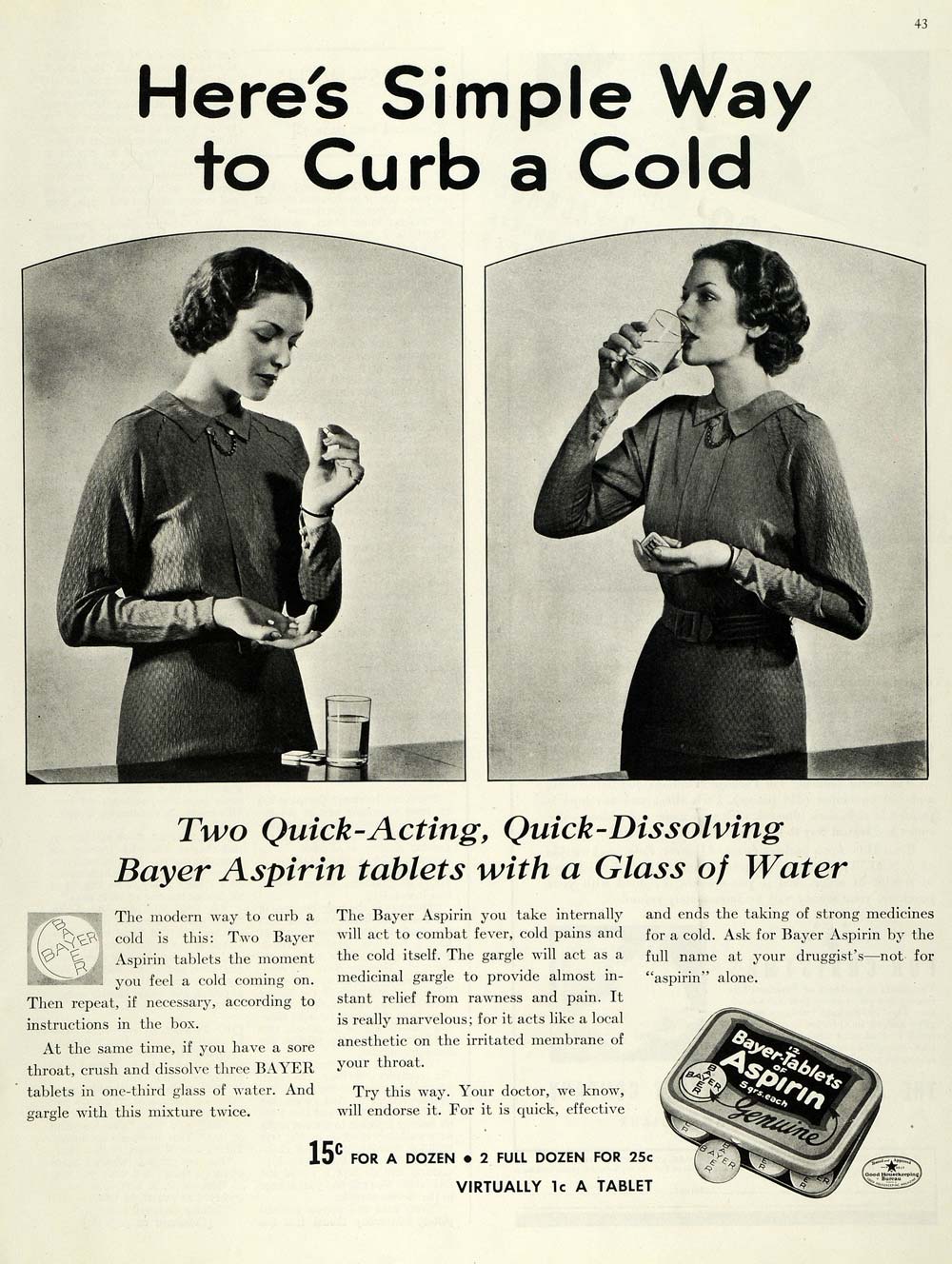1936 Ad Bayer Aspirin Tablets Medicine Pain Reliever - ORIGINAL ADVERTISING MCC4