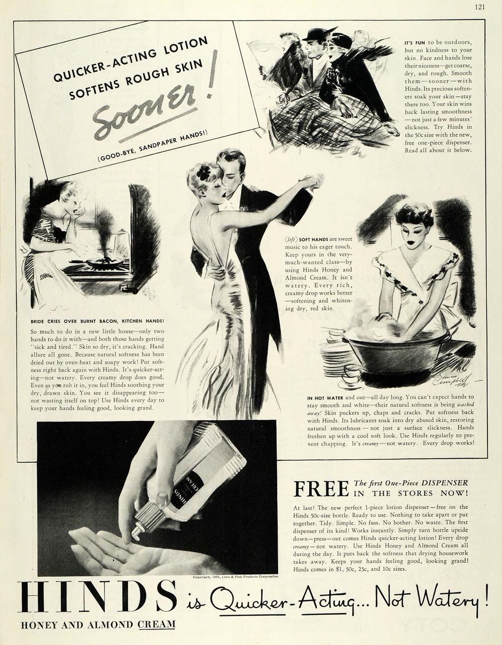 1936 Ad Lehn & Fink Products Corp Hinds Lotion Cream - ORIGINAL ADVERTISING MCC4