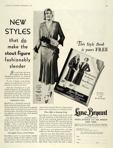 1930 Ad Lane Bryant Store Stout Women Fashion Clothing - ORIGINAL