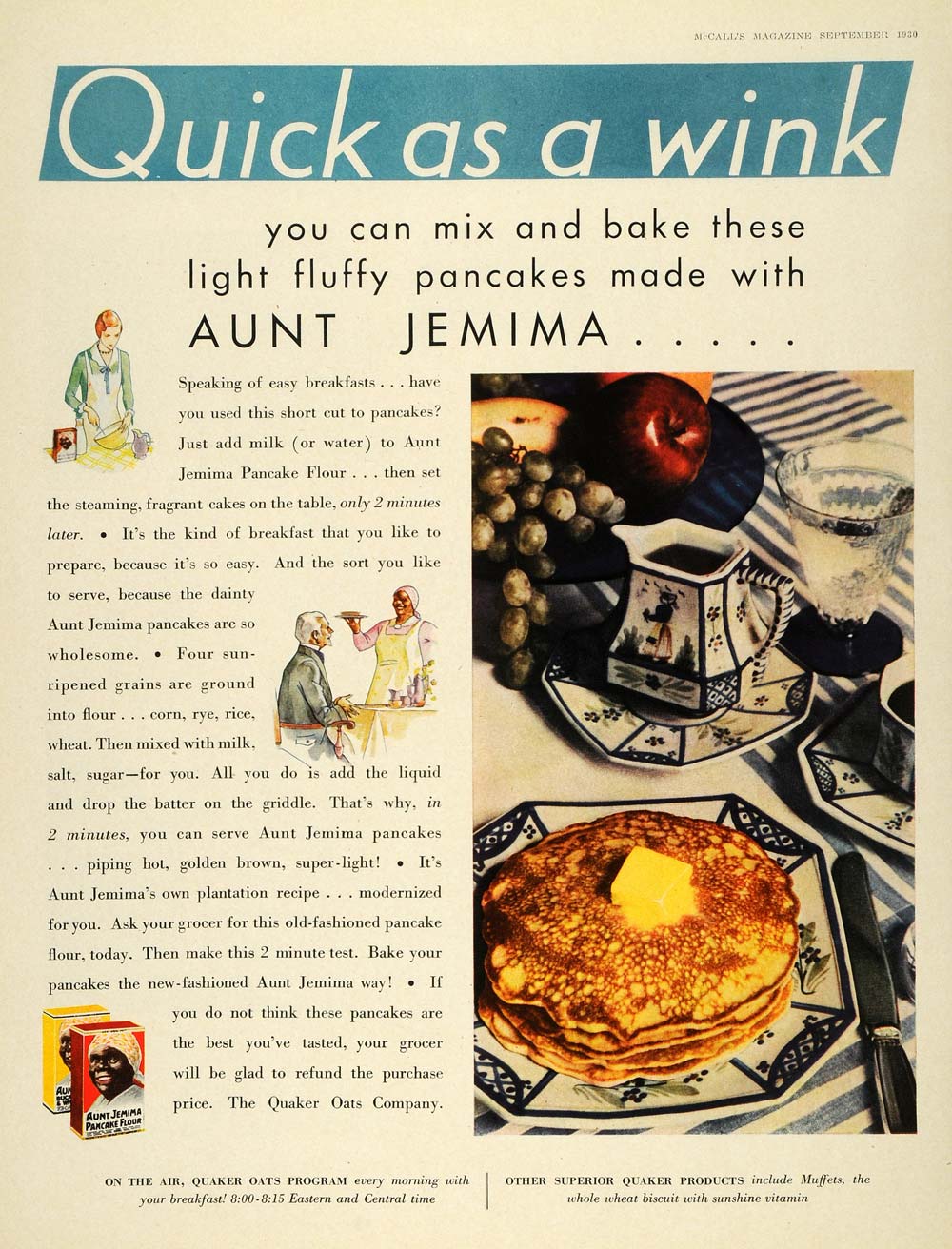 1930 Ad Quaker Oats Aunt Jemima Pancake Flour Racism - ORIGINAL ADVERTISING MCC4