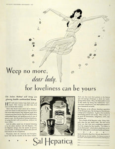 1930 Ad Bristol-Myers Sal Hepatica Laxative Lady Dancer - ORIGINAL MCC4