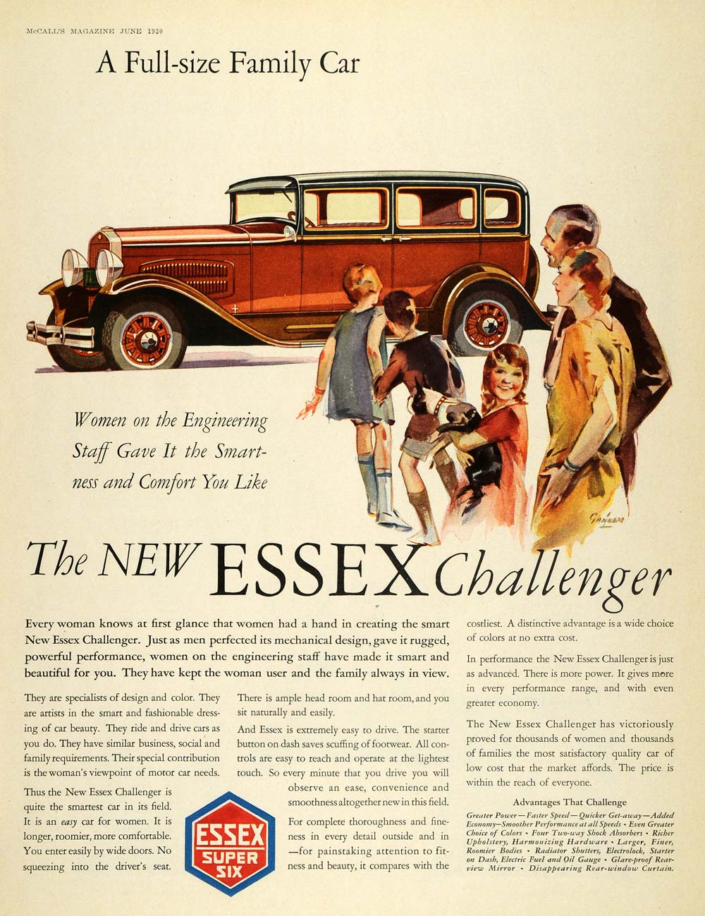 1930 Ad Essex Motor Car Super Six Challenger Art Gannam - ORIGINAL MCC4