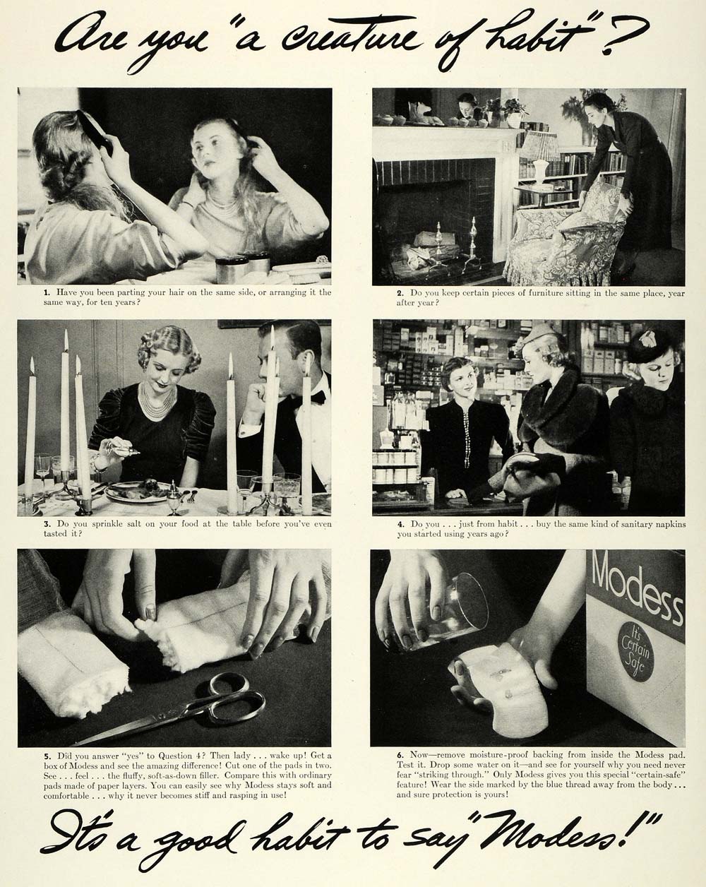 1937 Ad Modess Sanitary Menstruation Napkins Pads Women - ORIGINAL MCC4