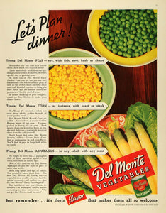 1937 Ad Del Monte Canned Vegetables Peas Corn Asparagus - ORIGINAL MCC4