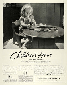 1937 Ad Castoria Children Laxatives Girl Playing Blocks - ORIGINAL MCC4
