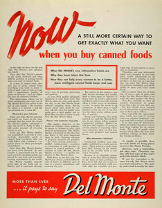 1937 Ad Del Monte Can Food Nutrition Informative Labels - ORIGINAL MCC4