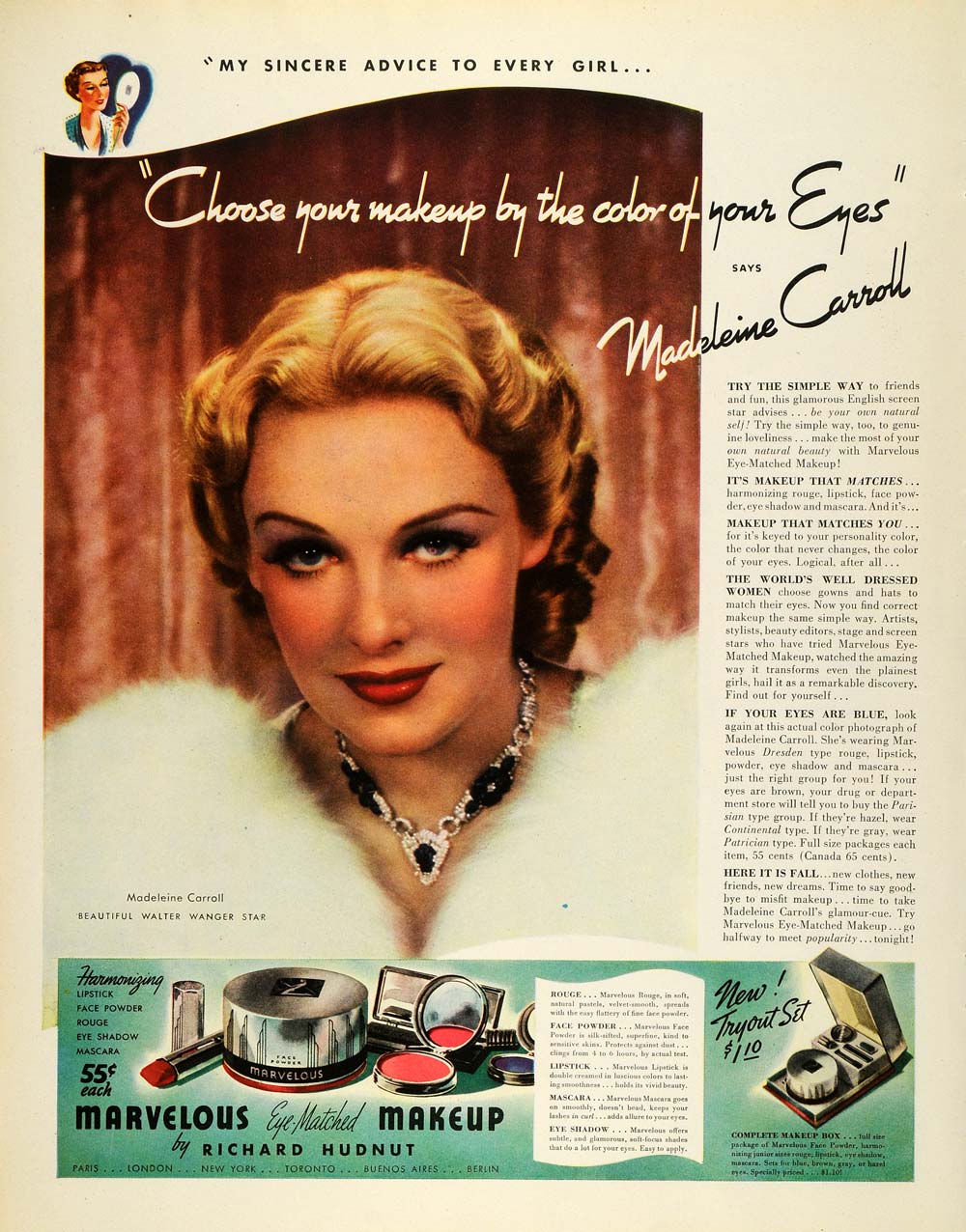 1937 Ad Richard Hudnut Makeup Madeleine Carroll Star - ORIGINAL ADVERTISING MCC4