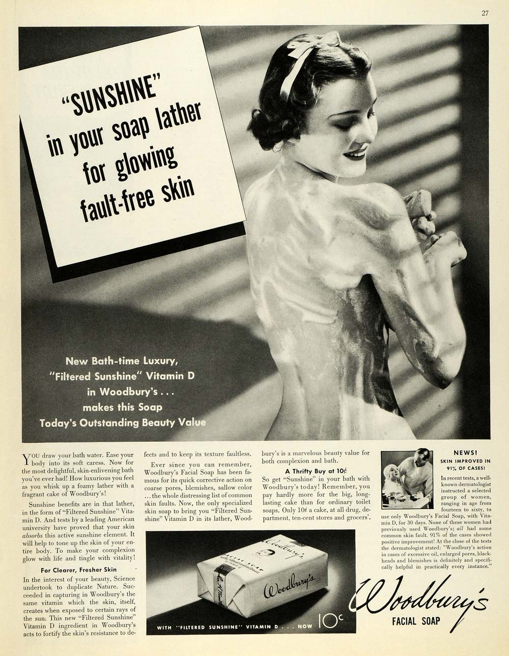 Vintage Wash Tub Cartoon Porn - 1937 Ad Woodbury's Facial Soap Vitamin D Nude Lady Wash - ORIGINAL MCC â€“  Period Paper Historic Art LLC