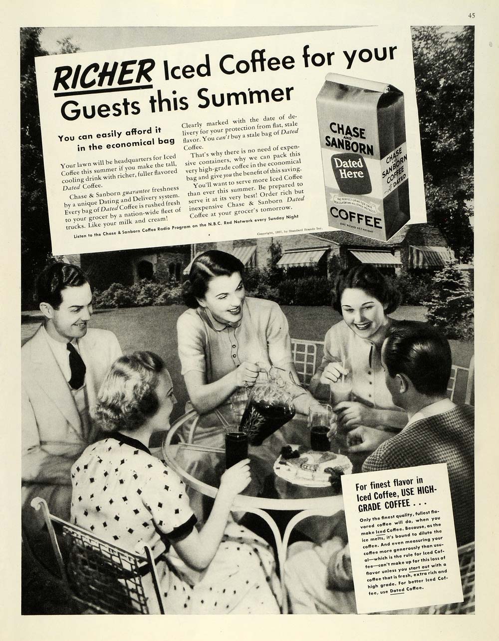1937 Ad Standard Chase Sanborn Iced Coffee Picnic Patio - ORIGINAL MCC4