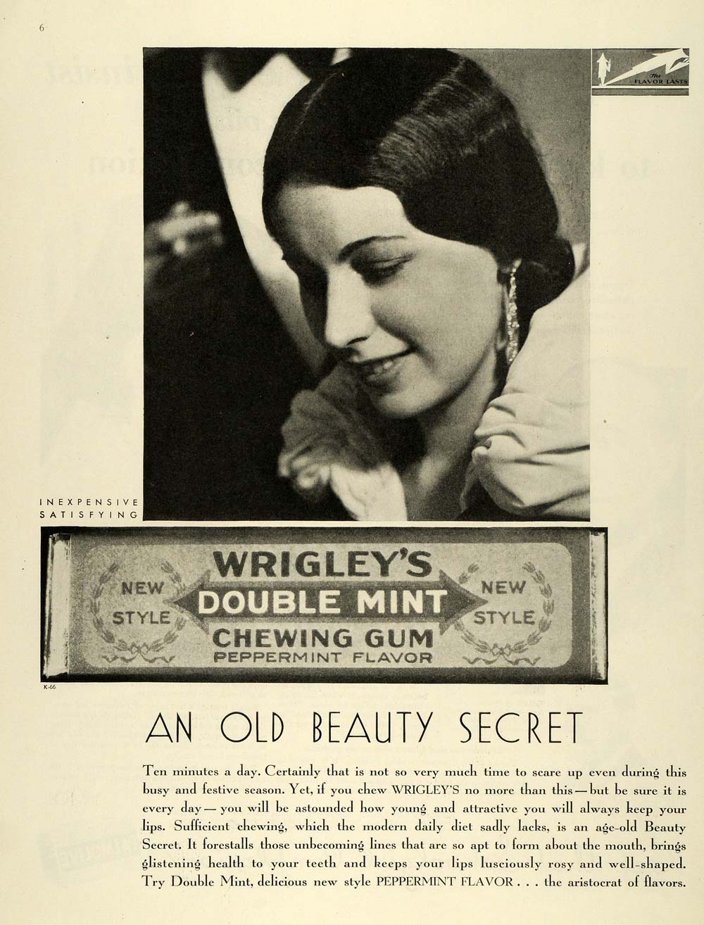 1931 Ad Wrigley's Double Mint Chewing Gum Brunette Lady - ORIGINAL MCC4