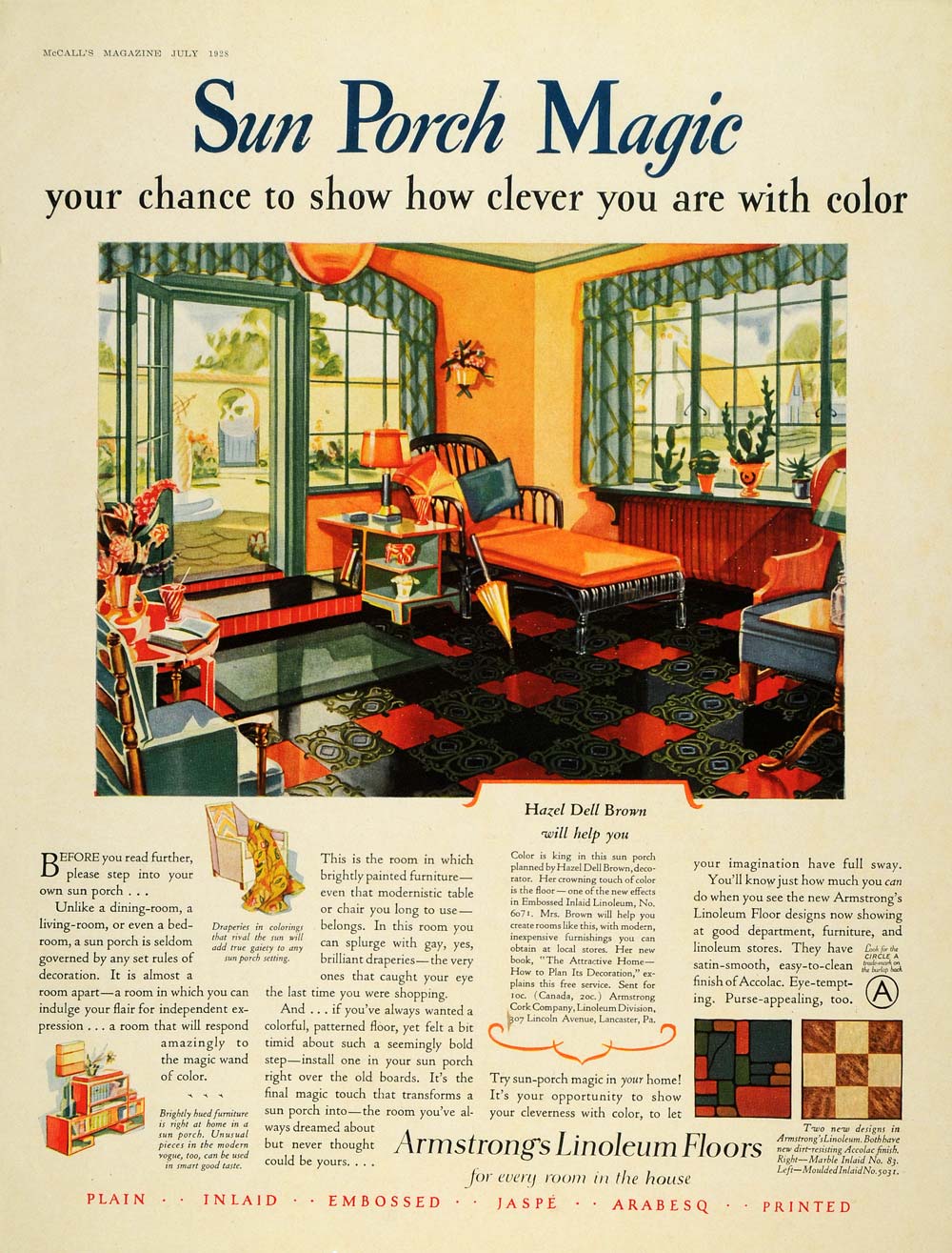 1928 Ad Armstrong Linoleum Floors Sun Porch Home Decor - ORIGINAL MCC4