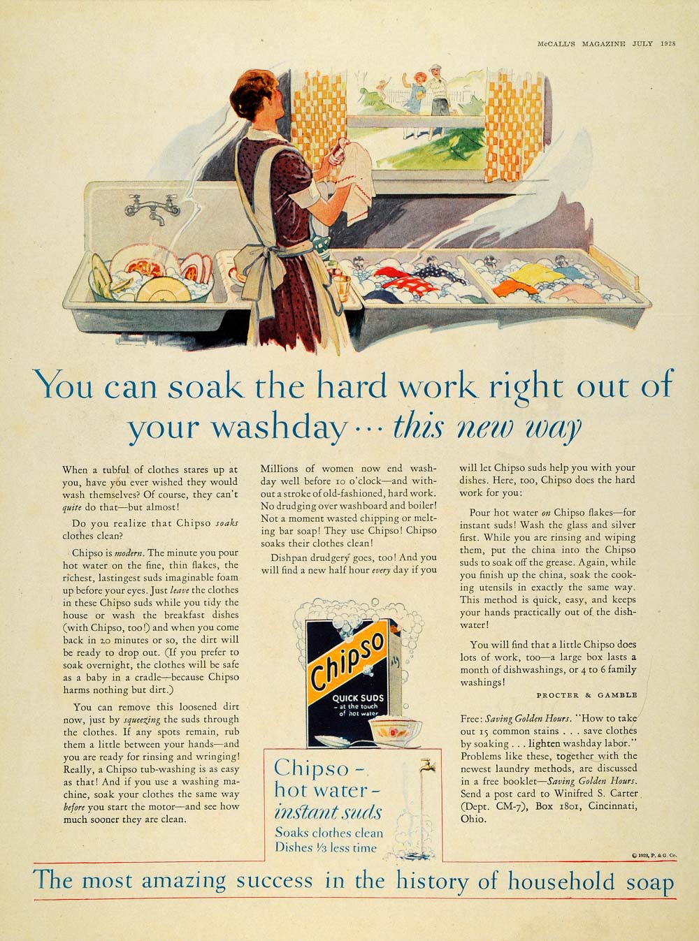 1928 Ad Chipso Dishwashing Detergent Procter Gamble - ORIGINAL ADVERTISING MCC4