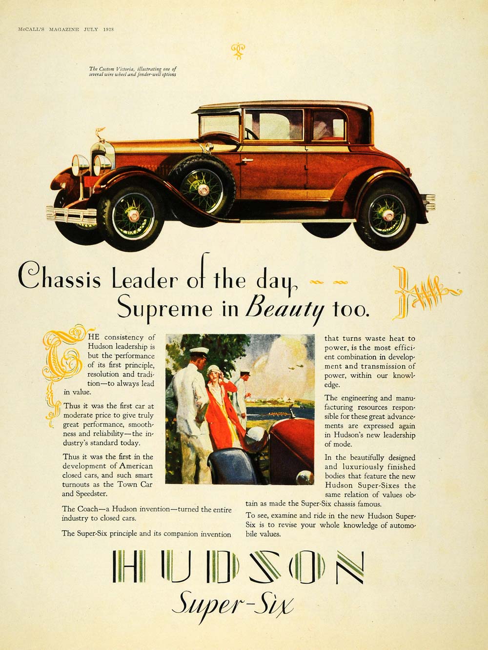 1928 Ad Antique Hudson Super Six Custom Victoria Car - ORIGINAL ADVERTISING MCC4
