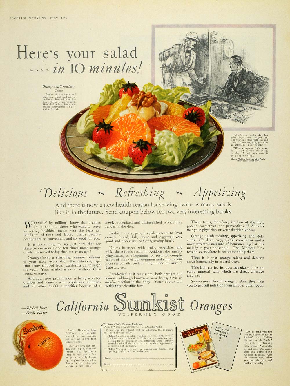 1928 Ad California Sunkist Oranges Salad John Rivers - ORIGINAL ADVERTISING MCC4