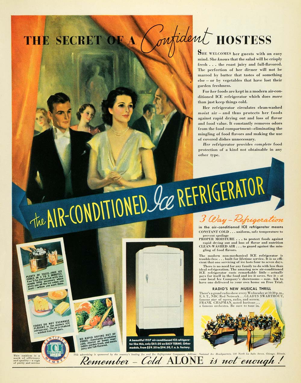 1937 Ad Ice Refrigerator Hostess Kitchen Home Appliance - ORIGINAL MCC4