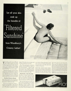 1936 Ad Woodbury's Facial Soap Nude Swimming Woman - ORIGINAL ADVERTISING MCC4