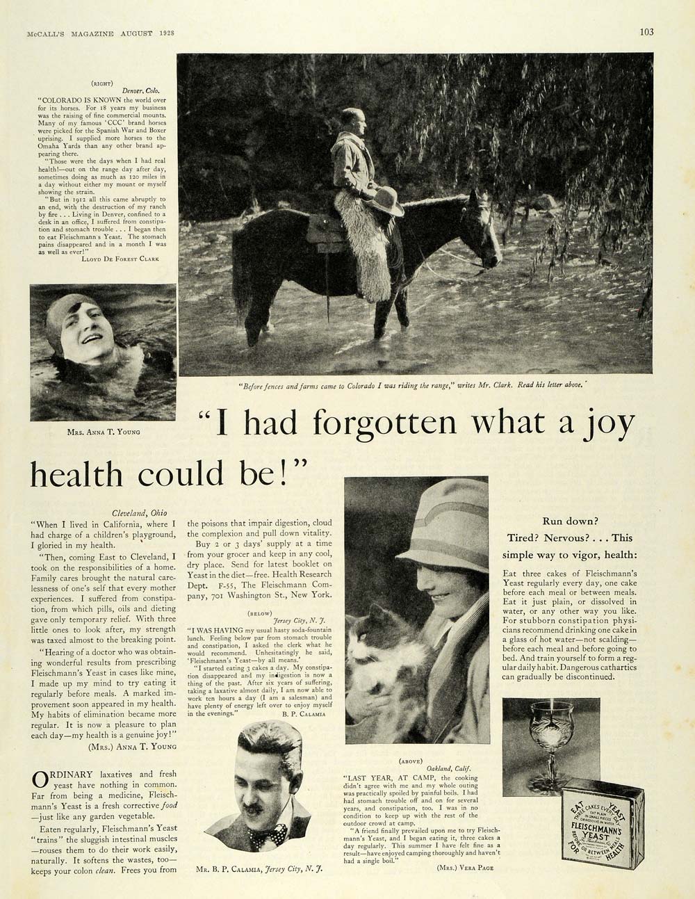 1928 Ad Fleischmann's Yeast Vera Page Anna T. Young - ORIGINAL ADVERTISING MCC4