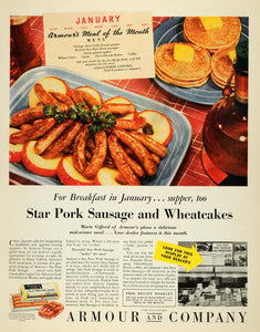 1936 Ad Armour Pork Sausage Wheatcake Marie Gifford - ORIGINAL ADVERTISING MCC4
