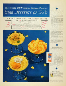 1936 Ad Minute Tapioca Star Desserts General Foods - ORIGINAL ADVERTISING MCC4