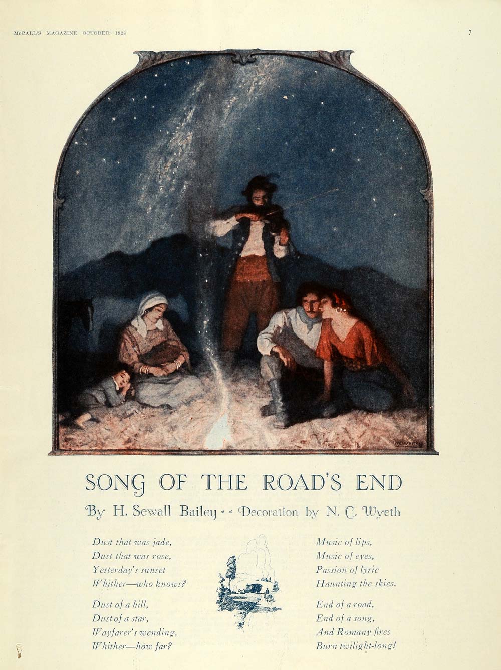 1928 Print Song of the Road's End H. Sewall Bailey Poem - ORIGINAL MCC4