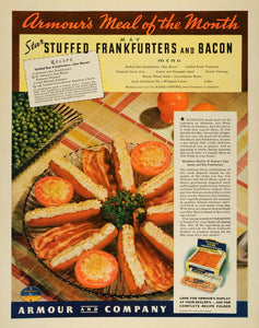 1937 Ad Armour Meat Stuffed Frankfurters Bacon Recipe - ORIGINAL MCC5