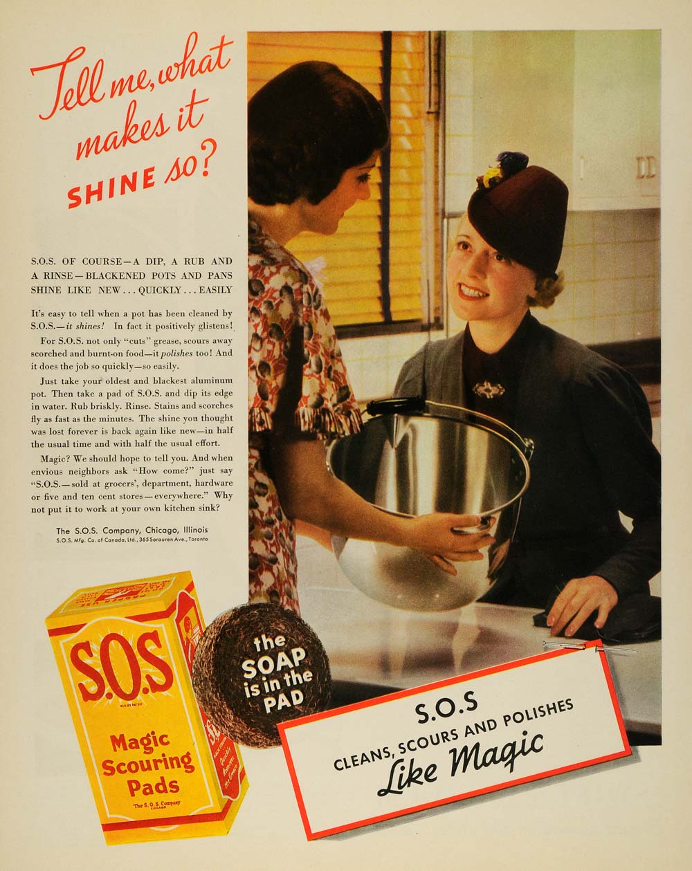 1937 Ad S. O. S. Magic Scouring Pads Clean Hat Fashion - ORIGINAL MCC5