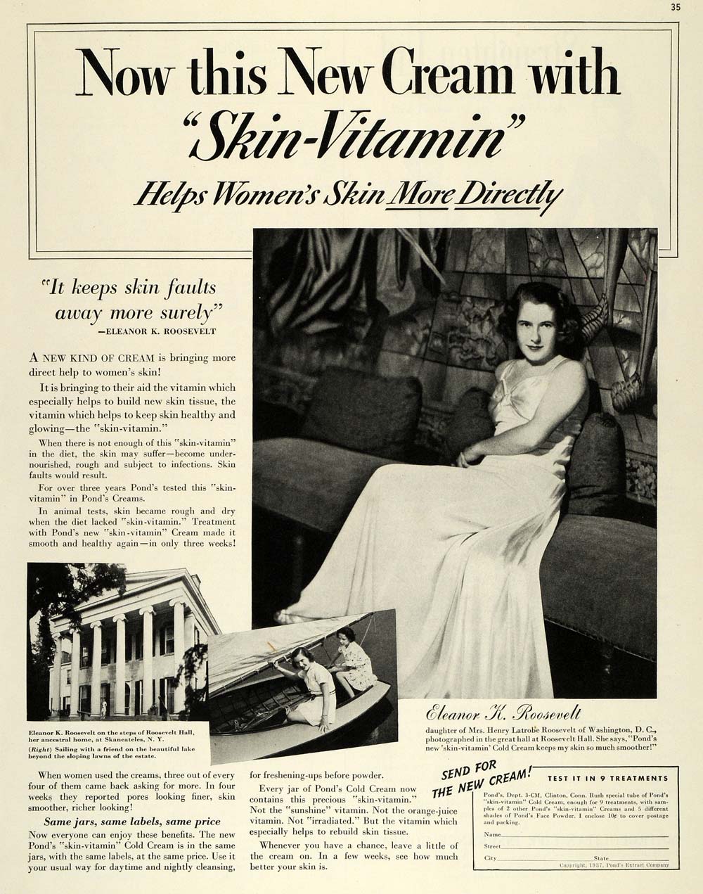 1937 Ad Eleanor K Roosevelt Ponds Extract Cold Cream - ORIGINAL ADVERTISING MCC5