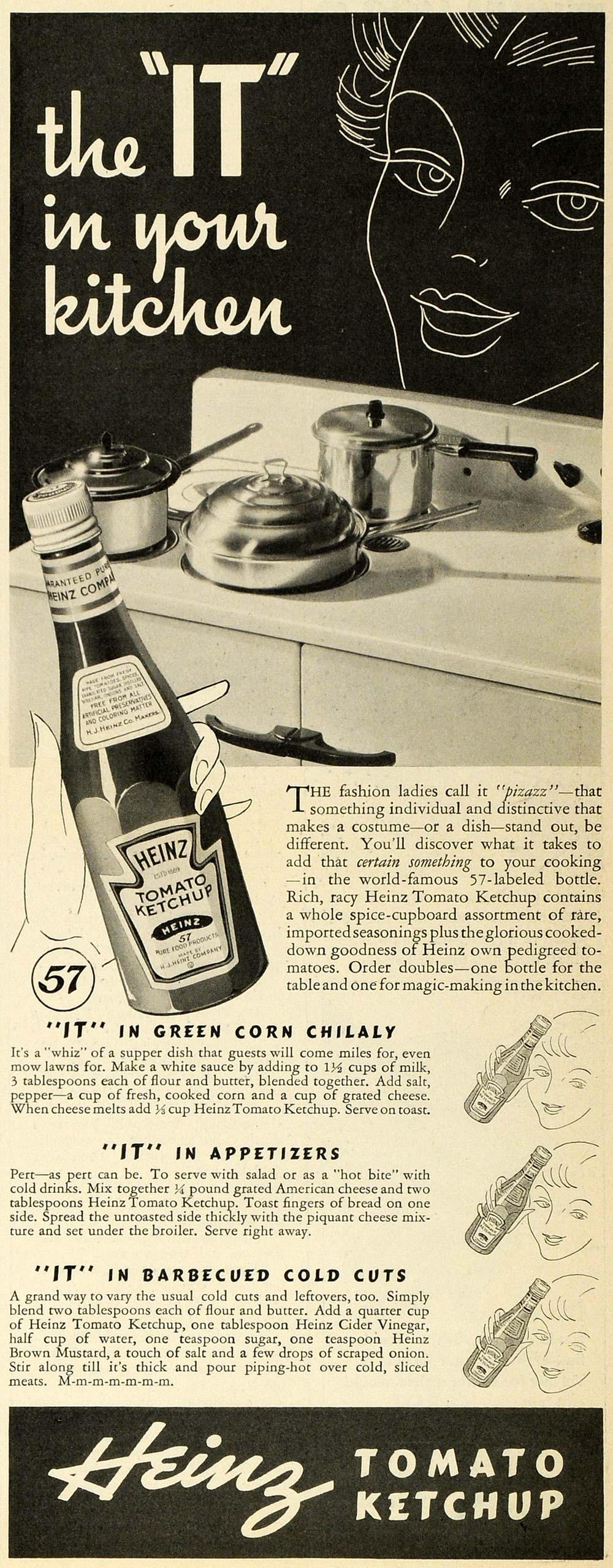 1937 Ad Heinz Tomato Ketchup Puts IT in Corn Chilaly - ORIGINAL ADVERTISING MCC5