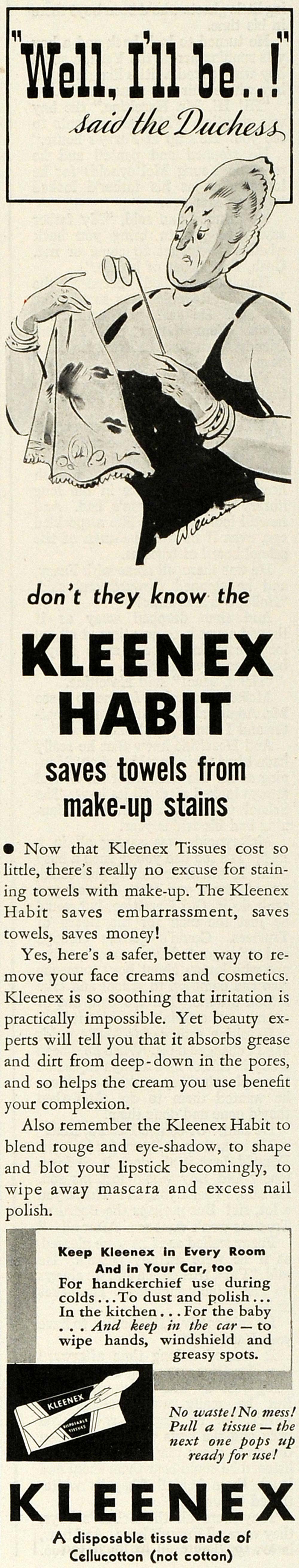 1937 Ad Kleenex Habit Disposable Tissue Cellucotton - ORIGINAL ADVERTISING MCC5
