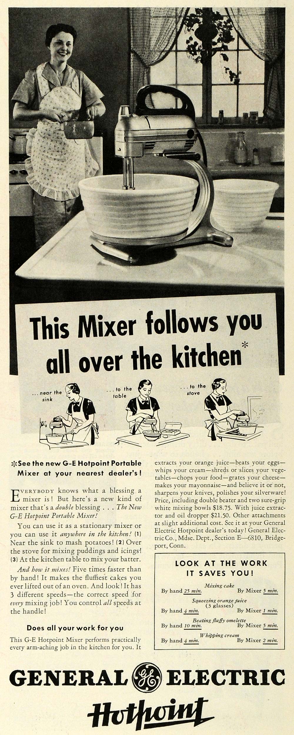 1935 Ad G-E Hotpoint Portable Mixer General Electric - ORIGINAL ADVERTISING MCC5