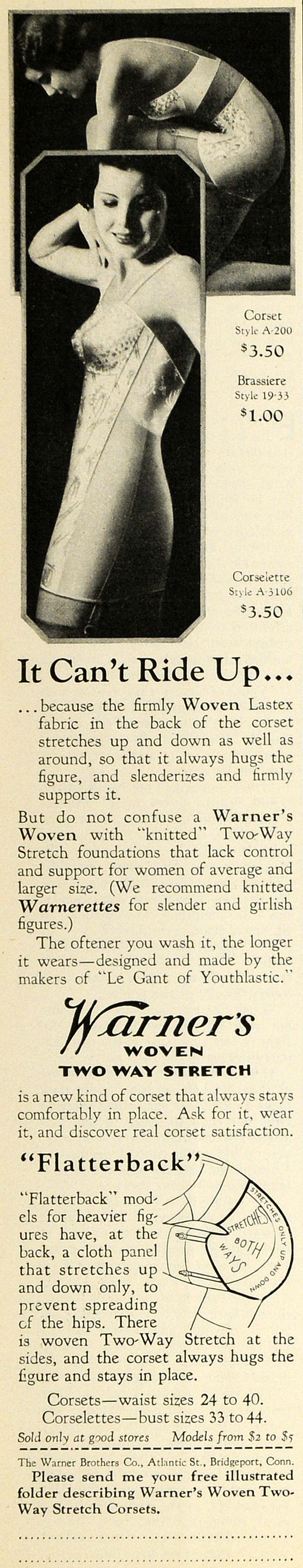 1935 Ad Warners Woven Two Way Stretch Corset Brassiere - ORIGINAL MCC5