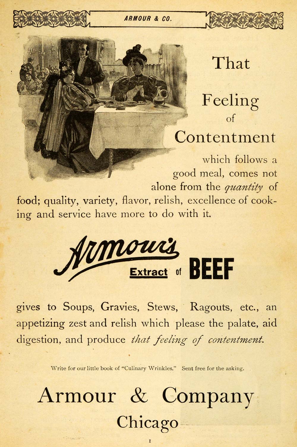 1896 Ad Armour Beef Extract Soup Stew Ragout Gravy Seasoning Flavoring MCC5