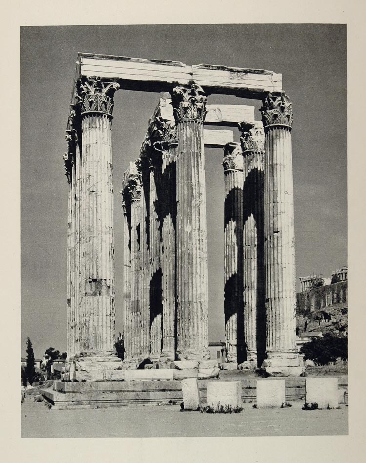 1937 Olympieion Greek Ruins Temple Zeus Athens Greece - ORIGINAL MD1