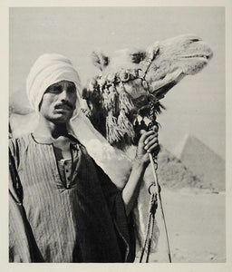 1937 Egyptian Man Camel Driver Pyramids Giza Egypt - ORIGINAL PHOTOGRAVURE MD1