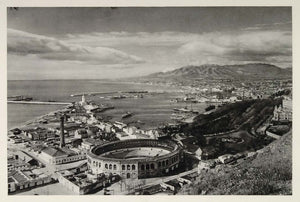 1937 Malaga Andalusia Spain City Harbor Bullring Print - ORIGINAL MD1