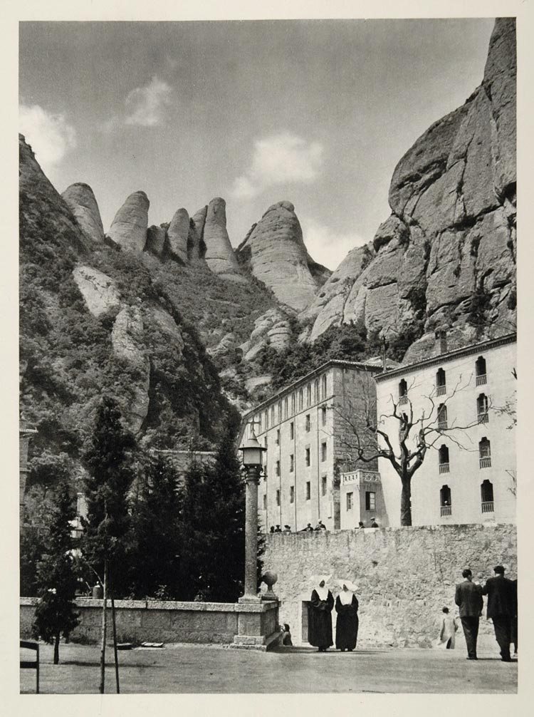 1937 Montserrat Mountain Abbey Nuns Spain Photogravure - ORIGINAL MD1