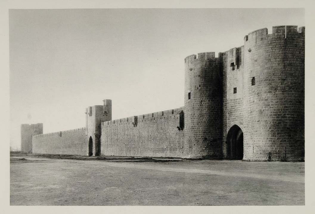 1937 Walled City Wall Aigues Mortes France Photogravure - ORIGINAL MD1