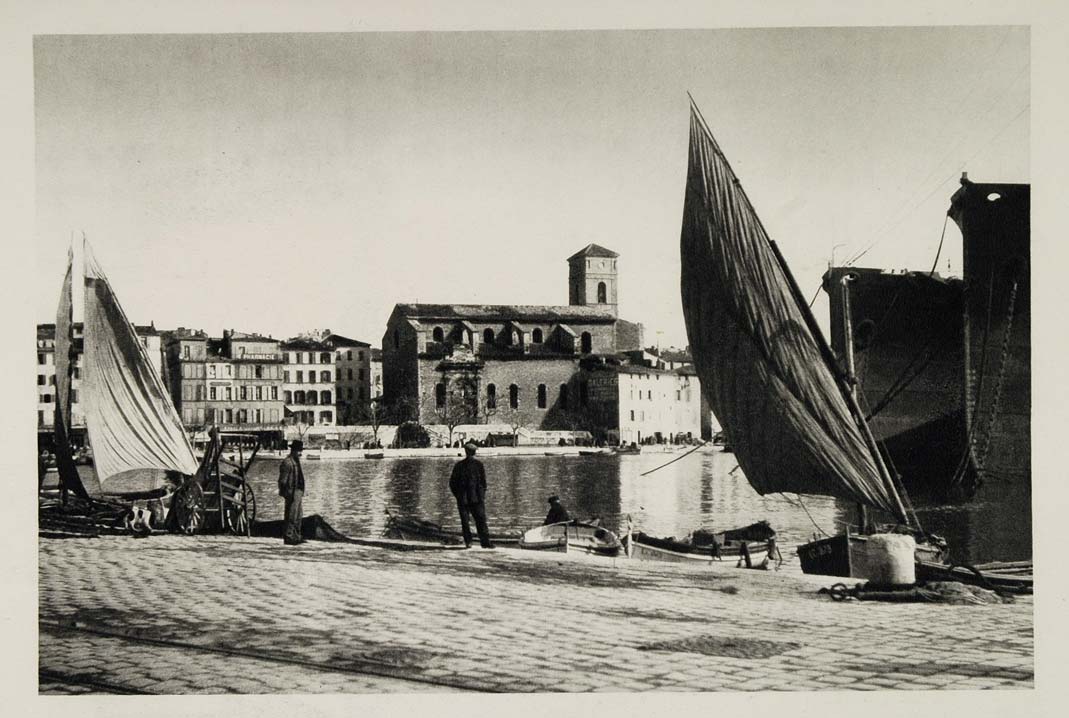 1937 La Ciotat Fishing Boats Harbor France Photogravure - ORIGINAL MD1