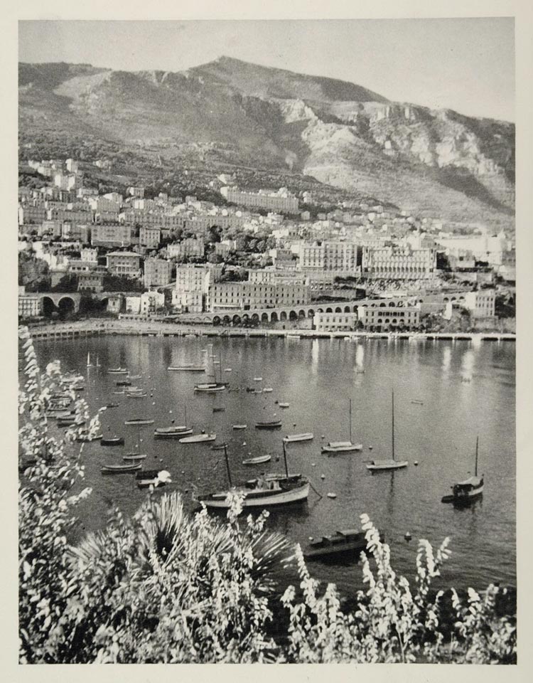 1937 Monte Carlo Monaco City Harbor Boats Photogravure - ORIGINAL MD1