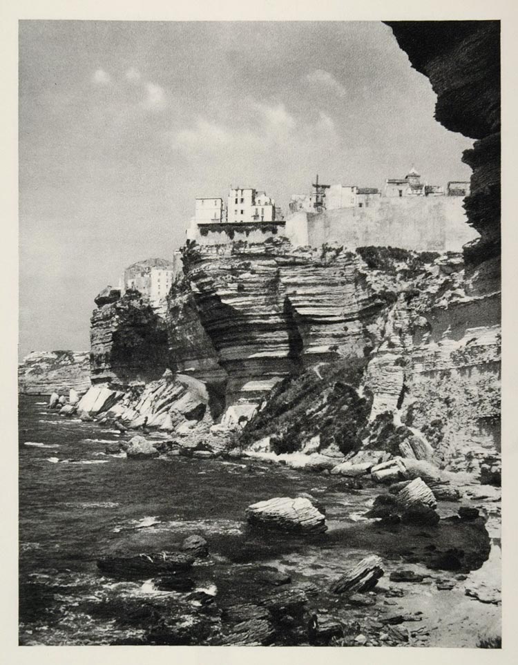 1937 Cliff Bonifacio Island Corsica France Photogravure - ORIGINAL MD1